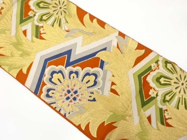 JAPANESE KIMONO / ANTIQUE FUKURO OBI / WOVEN FLOWER & MATSUKAWABISHI